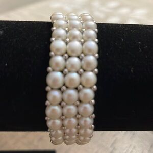 Beautiful white pearl thee row Bracelet and ring set
